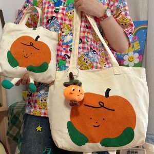 Korean Style Cute Casual Large-Capacity Canvas Tote Bag for Women - Spring/Summer INS Shoulder Bag & Student Backpack