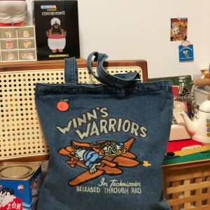 Korean-Style Embroidered Denim Shoulder Bag for Women, Trendy Large Capacity Commuter Tote, Japanese-Inspired Design