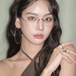 Korean-Style Frameless Silver Square Metal Glasses, Anti-Blue Light, Prescription Myopia, Old Money Aesthetic, Plain Lenses
