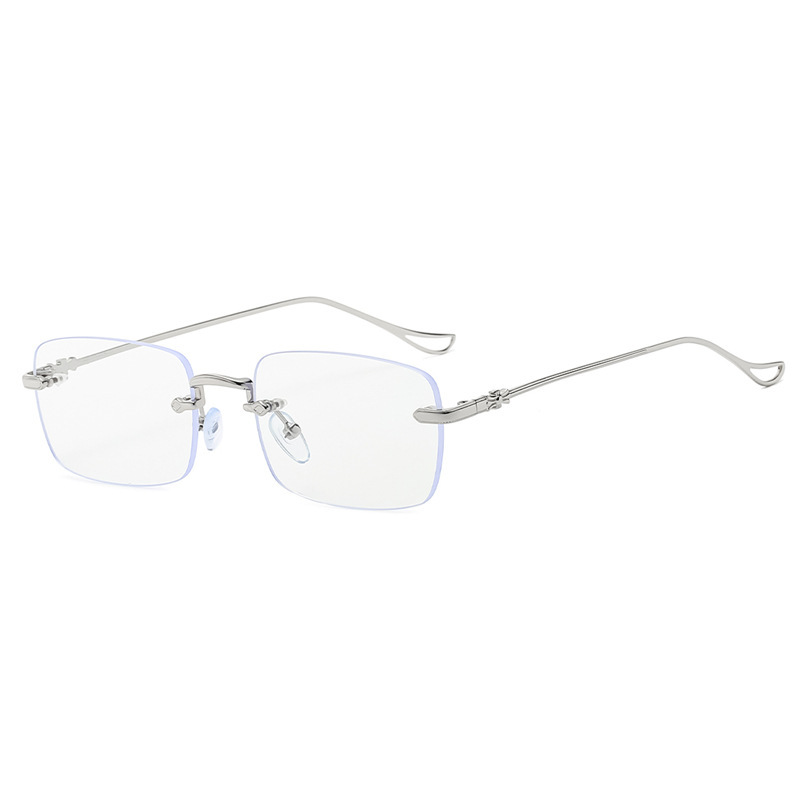 Korean-Style Frameless Silver Square Metal Glasses, Anti-Blue Light, Prescription Myopia, Old Money Aesthetic, Plain Lenses