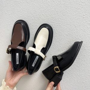 Korean Style High-End Black and White Thick-Soled Mary Jane Loafers for Fall 2023 - Versatile Heartfelt Texture Shoes