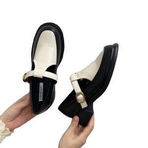 Korean Style High-End Black and White Thick-Soled Mary Jane Loafers for Fall 2023 - Versatile Heartfelt Texture Shoes
