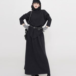 Korean Style High-Neck Thick Long Sleeve Knitted Sweater Set for Women - Irregular Loose Warm Top for Autumn and Winter