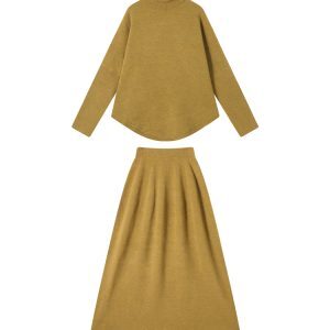 Korean Style High-Neck Thick Long Sleeve Knitted Sweater Set for Women - Irregular Loose Warm Top for Autumn and Winter