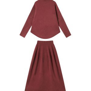 Korean Style High-Neck Thick Long Sleeve Knitted Sweater Set for Women - Irregular Loose Warm Top for Autumn and Winter