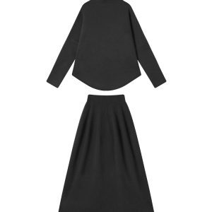Korean Style High-Neck Thick Long Sleeve Knitted Sweater Set for Women - Irregular Loose Warm Top for Autumn and Winter