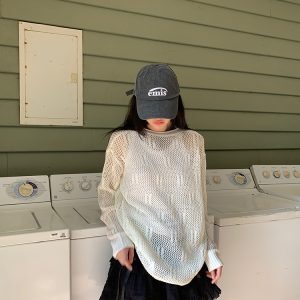 Korean Style Hollow Knit Long Sleeve Top for Women - Loose and Slimming Trendy 2024 Fashion Essential