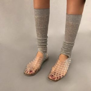 Korean Style Hollow Mesh Jelly Beach Sandals - Closed-Toe Crystal Flat Slippers for Summer Casual Wear