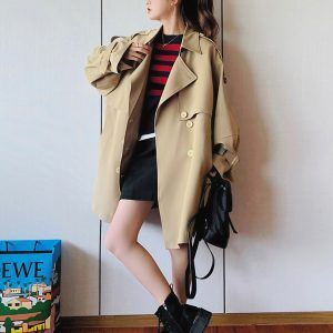 Korean Style Khaki Trench Coat Jacket for Women – Loose Fit Elegant Spring Autumn Fashion Outerwear 2025