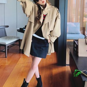 Korean Style Khaki Trench Coat Jacket for Women – Loose Fit Elegant Spring Autumn Fashion Outerwear 2025