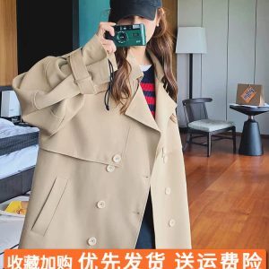 Korean Style Khaki Trench Coat Jacket for Women – Loose Fit Elegant Spring Autumn Fashion Outerwear 2025