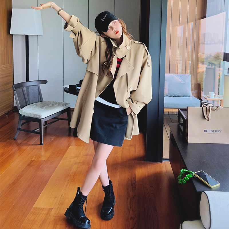 Korean Style Khaki Trench Coat Jacket for Women – Loose Fit Elegant Spring Autumn Fashion Outerwear 2025