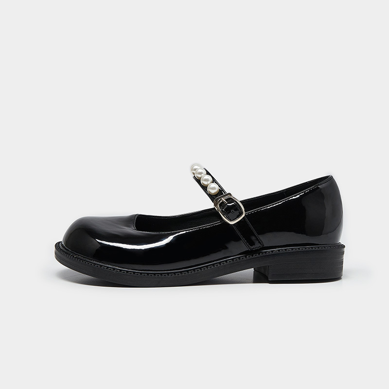 Korean-Style Large Size Women's Pearl Single Shoes 40-43 - Trendy Retro Doll Small Leather Shoes for Wide Feet