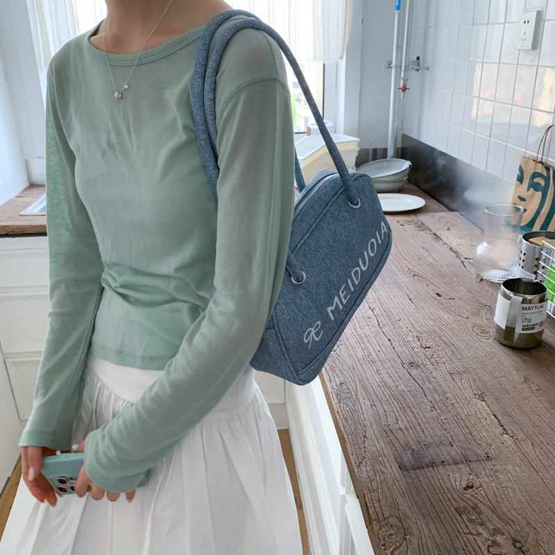 Korean Style Letter Print Denim Underarm Bag for Women - 2025 Trendy Casual Large Capacity Tote Bag