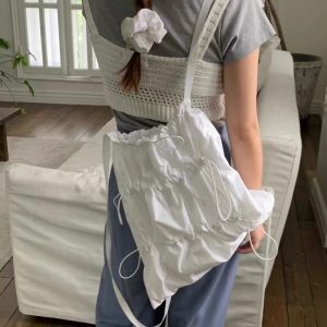 Korean-Style Lightweight Drawstring Backpack, Casual Wrinkled Bag, Versatile Large-Capacity Commuter Tote