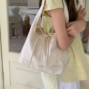 Korean Style Minimalist Large Capacity Commuter Tote Bag with Bow Tie Strap, 2025 New Design for Everyday Use