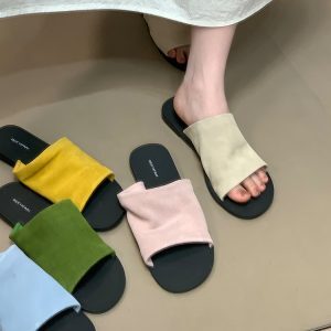Korean Style One-Strap Sandals for Women - Retro Summer Beach Slippers, Simple Design, 2025 Fashion Essential