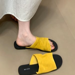 Korean Style One-Strap Sandals for Women - Retro Summer Beach Slippers, Simple Design, 2025 Fashion Essential