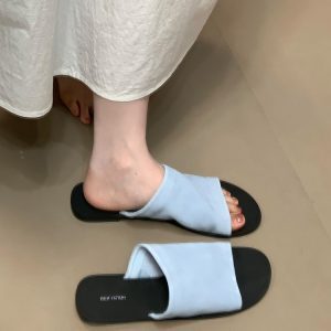 Korean Style One-Strap Sandals for Women - Retro Summer Beach Slippers, Simple Design, 2025 Fashion Essential