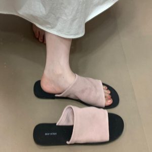 Korean Style One-Strap Sandals for Women - Retro Summer Beach Slippers, Simple Design, 2025 Fashion Essential
