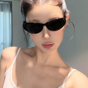 Korean Style Oval Cat Eye Sunglasses for Women, High-End UV Protection, Flattering for Slimming Round and Square Faces