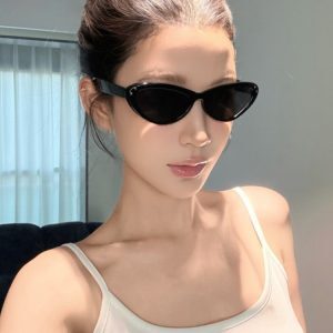 Korean Style Oval Cat Eye Sunglasses for Women, High-End UV Protection, Flattering for Slimming Round and Square Faces