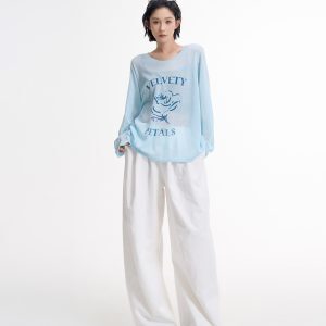 Korean Style Printed Long Sleeve Round Neck Sun Protection Knitted Top for Women - Loose, Thin Summer Cardigan Shirt
