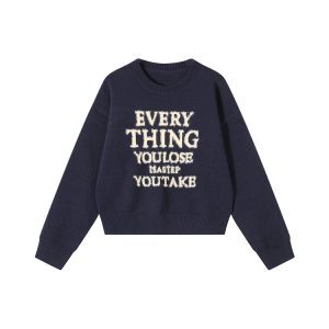 Korean Style Printed Round Neck Long Sleeve Knitted Sweater for Women - Soft Loose Pullover Top for Autumn and Winter