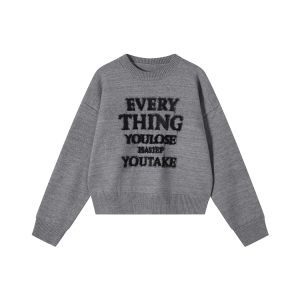 Korean Style Printed Round Neck Long Sleeve Knitted Sweater for Women - Soft Loose Pullover Top for Autumn and Winter