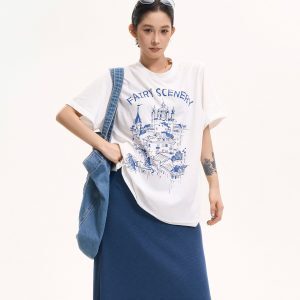 Korean Style Printed Round Neck Short Sleeve T-Shirt for Women - Summer Loose Fit Slimming Half Sleeve Top