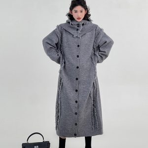 Korean Style Red Tassel Design Sweater Dress for Women, Autumn Winter, Loose Fit Knee-Length Straight Tube Dress