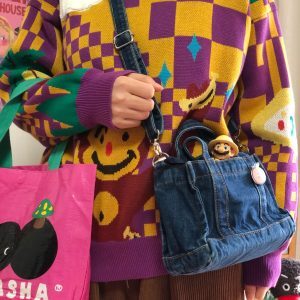 Korean Style Retro Denim Crossbody Bag - Versatile Tote for Commuting, School, and Everyday Use