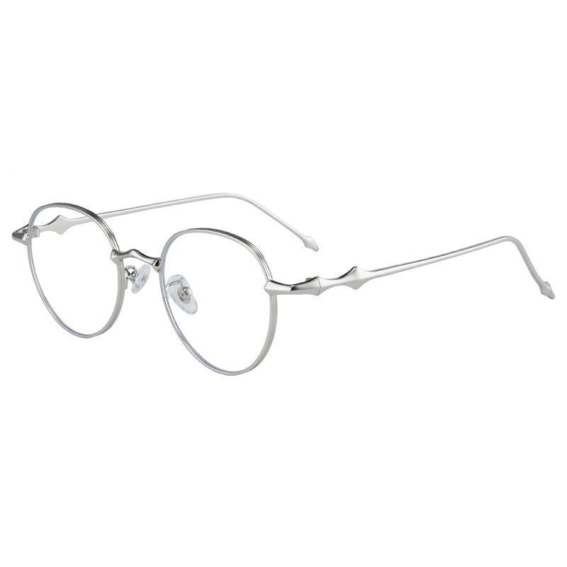 Korean Style Retro Metallic Silver Round Frame Glasses for Women | Myopia Prescription Blue Light Blocking Lens Frame