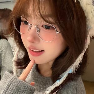 Korean Style Retro Metallic Silver Round Frame Glasses for Women | Myopia Prescription Blue Light Blocking Lens Frame