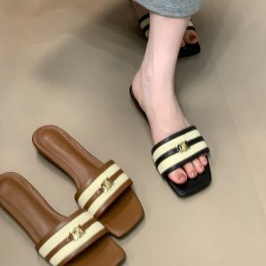 Korean-Style Retro Open-Toe Slide Sandals for Women - Comfortable Spliced Design for Outdoor Summer 2025 Fashion
