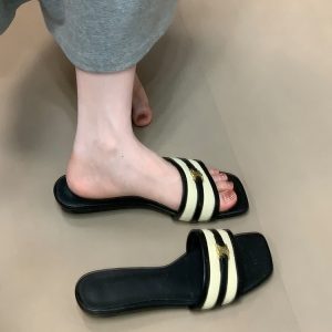 Korean-Style Retro Open-Toe Slide Sandals for Women - Comfortable Spliced Design for Outdoor Summer 2025 Fashion