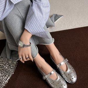 Korean-Style Sea Breeze Evening Shoes, Soft-Sole Hollow Mary Jane with Round Toe & Single Buckle for Comfortable Wear