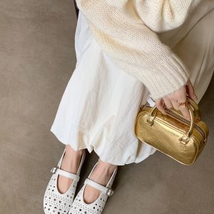 Korean-Style Sea Breeze Evening Shoes, Soft-Sole Hollow Mary Jane with Round Toe & Single Buckle for Comfortable Wear