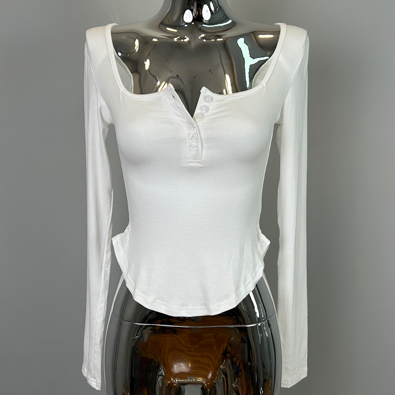 Korean Style Sexy Figure-Enhancing Long Sleeve T-Shirt with Half-Open Collar for Women - Trendy Dongdaemun Pure Desire Design