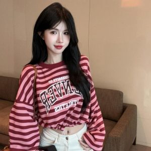 Korean Style Striped Jazz Dance Top for Women, Hip Hop Street Dance Sweatshirt, DS Girl Group Performance Outfit
