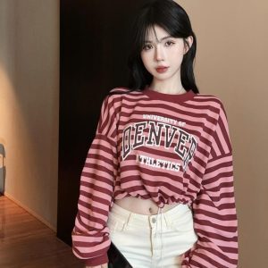 Korean Style Striped Jazz Dance Top for Women, Hip Hop Street Dance Sweatshirt, DS Girl Group Performance Outfit