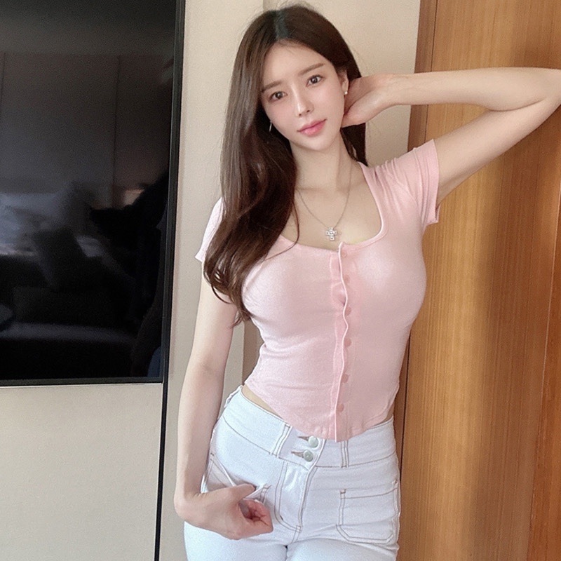 Korean Style Summer One-Button Short Sleeve Cardigan T-Shirt Top - Sexy, Feminine, Figure-Flattering Design
