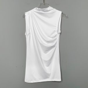 Korean Style Summer Sleeveless T-Shirt with Ruched Detail and Slim Fit for a Sexy, Flattering Look