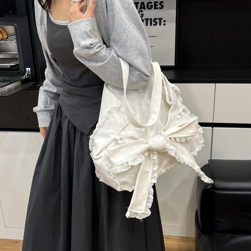 Korean Style Sweet Bow Canvas Tote Bag for Women – Trendy 2025 Large Capacity Versatile Handbag