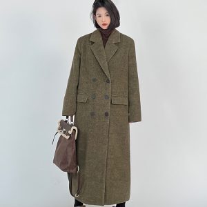 Korean Style Thick Long Woolen Coat for Women, Suit Collar Loose Fit Knee-Length Winter Overcoat