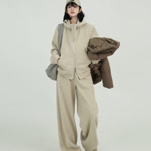 Korean Style Thickened Solid Color Hooded Long Sleeve Sweatshirt Jacket for Women - Versatile Loose Cardigan for Autumn & Winter