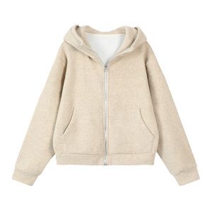 Korean Style Thickened Solid Color Hooded Long Sleeve Sweatshirt Jacket for Women - Versatile Loose Cardigan for Autumn & Winter