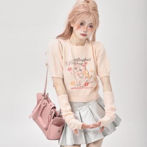 Korean-Style Two-Piece Knitted High-Waisted T-Shirt for Women - Short Sleeves, Unique Sweet and Spicy Ethereal Design