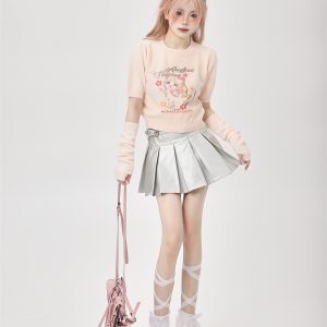 Korean-Style Two-Piece Knitted High-Waisted T-Shirt for Women - Short Sleeves, Unique Sweet and Spicy Ethereal Design