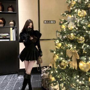 Korean-Style Two-Tone Genuine Leather Suede High-Heeled Slimming Boots - 90s Y2K Fashion Inspired